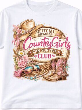 Country Girls Club Western Graphic T Shirt Trendy Boutique Style Tee Women White